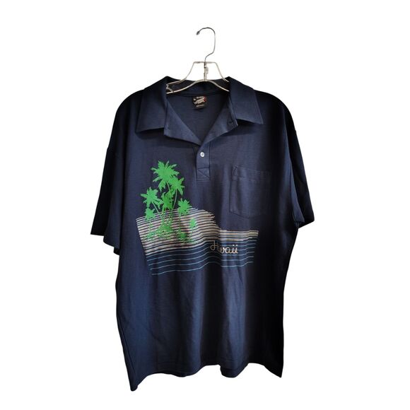 Vintage Screen Stars Men's XL Blue Hawaii Short Sleeve Polo Shirt - Picture 1 of 6